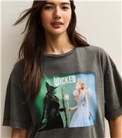 Women's Dark Grey Wicked Print Oversized T-Shirt New Look