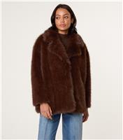 Women's Brown Faux Fur Jacket Blue Vanilla New Look