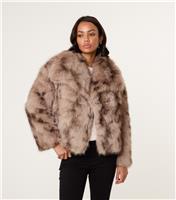 Women's Brown Faux Fur Patterned Coat Blue Vanilla New Look