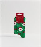 Mid Green Santa Pattern Trainer Socks New Look