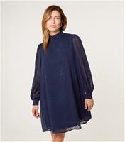 Women's Navy High Neck Shift Dress Blue Vanilla New Look