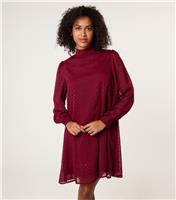 Women's Light Burgundy Patterned Long Sleeve Mini Dress Blue Vanilla New Look