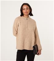 Women's Brown Half Zip Jumper Blue Vanilla New Look