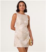 Women's Cream Jacquard Bow Dress Blue Vanilla New Look