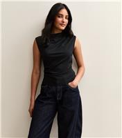 Women's Black Ruched Jersey Tank Top New Look