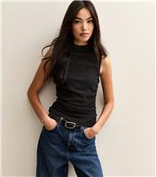 Women's Black Textured Jersey Ruched Tank Top New Look