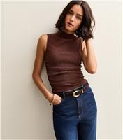 Women's Brown Textured Jersey Ruched Tank Top New Look