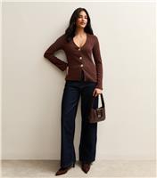 Women's Dark Brown Crinkle Texture Cardigan New Look