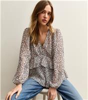 Women's Pink Daisy V- Neck Sheer Chiffon Tea Blouse New Look