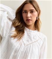 Women's White Embroidered Long Sleeve Blouse New Look