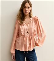 Women's Pink Ruffle Tie Neck Long Sleeve Blouse New Look