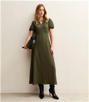 Women's Khaki Keyhole Short Sleeve Midi Dress New Look