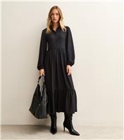 Women's Black Crinkled Jersey Midi Shirt Dress New Look