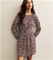 Women's Dark Burgundy Animal Print Long Sleeve Mini Dress New Look