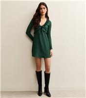 Women's Dark Green Frill Neck Mini Dress New Look