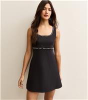 Women's Black Diamante Trim Scoop Neck Mini Dress New Look
