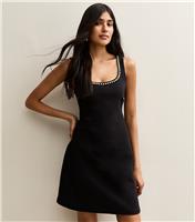 Women's Black Faux Pearl Embellished Scoop Neck Mini Dress New Look
