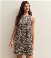 Women's Brown Animal Pattern Sleeveless Back Bow Mini Dress New Look