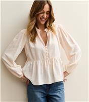 Women's Light Pink Button Up Peplum Tea Blouse New Look