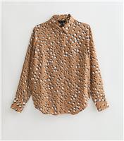 Women's Brown Abstract Pattern Gold Button Shirt New Look