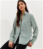 Women's Blue Striped Button Up Shirt New Look