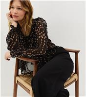 Women's Black Semi Sheer Floral Print Ruffle Bib Blouse New Look