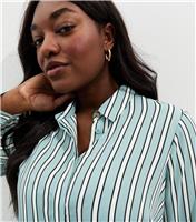 Women's Plus Size Blue Striped Button Up Shirt Curves New Look