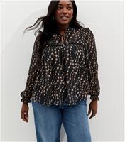 Women's Plus Size Black Floral Chiffon Tie Neck Blouse Curves New Look