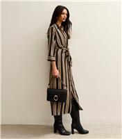 Women's Black Striped Midi Shirt Dress New Look