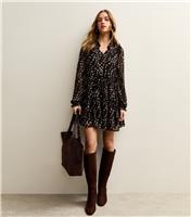 Women's Black Floral Chiffon Ruffle Tiered Mini Dress New Look