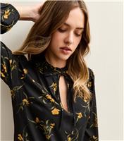 Women's Black Botanical Crepe Smock Midi Dress New Look