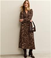 Women's Brown Crinkle Texture Printed Midi Shirt Dress New Look