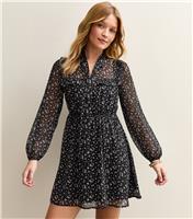 Women's Black Chiffon Floral Mini Dress New Look