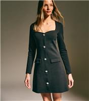 Women's Black Diamante Button Long Sleeve Mini Dress New Look