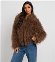 Women's Brown Textured Faux Fur Jacket Urban Bliss New Look