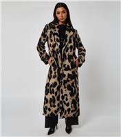 Women's Brown Leopard Pattern Long Coat Urban Bliss New Look