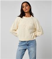 Women's Cream Crochet Embroidered Raglan Jumper Urban Bliss New Look