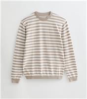 Men's Stone Striped Knit Crew Neck Jumper Jack & Jones New Look