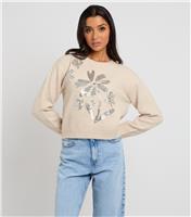 Women's Cream Floral Sequin Placement Jumper Urban Bliss New Look