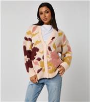 Women's Brown Floral Chunky Knit Cardigan Urban Bliss New Look