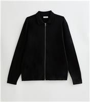 Men's Black Knit Zip Cardigan Jack & Jones New Look