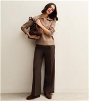 Women's Dark Brown Wide Leg Drawstring Trousers New Look