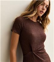 Women's Dark Brown Textured Twist Short Sleeve Top New Look