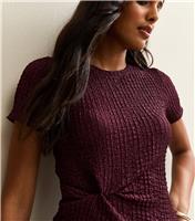 Women's Dark Burgundy Textured Twist Short Sleeve Top New Look