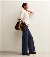 Women's Blue Pinstriped Wide Leg Trousers New Look