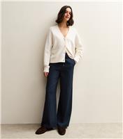 Women's Blue Striped Tie Waist Wide Leg Trousers New Look