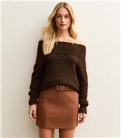 Women's Mid Brown Belted Waist Mini Skirt New Look