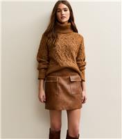 Women's Tan Cracked Faux Leather Mini Skirt New Look