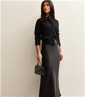 Women's Petite Black Satin Midi Skirt New Look