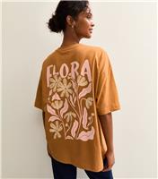 Women's Light Brown Flora Print Oversized T-Shirt New Look